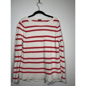 TALBOTS Stripped Cable Knit Sweater Red White Size Large Nautical Fisherman